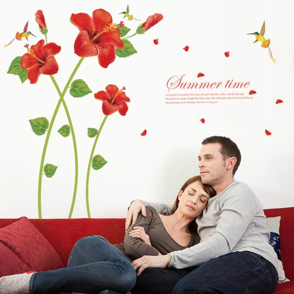 Red Flower Bird PVC Wall Decals DIY Home Sticker WallPaper Vinyl Wall arts Pictures Removable Murals For House Decoration Baby Living Rooms Bedroom Toilet