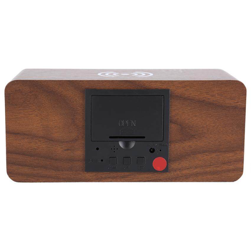 epayst  Wooden Digital Alarm Clock Voice Control Temperature Wireless Charger for Phone (Brown)