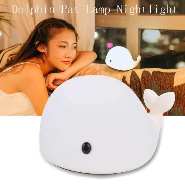 USB Charge LED Colorful Silicone Dolphin Pat Lamp Nightlight Bedside Lamp - intl