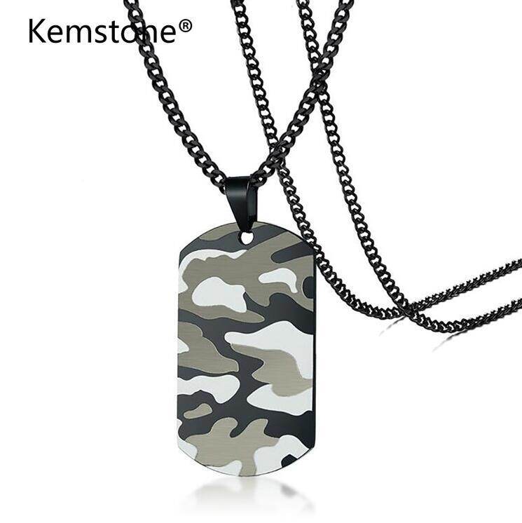 Kemstone Fashion Stainless Steel Camouflage Tag Black Pendants Necklace for Men