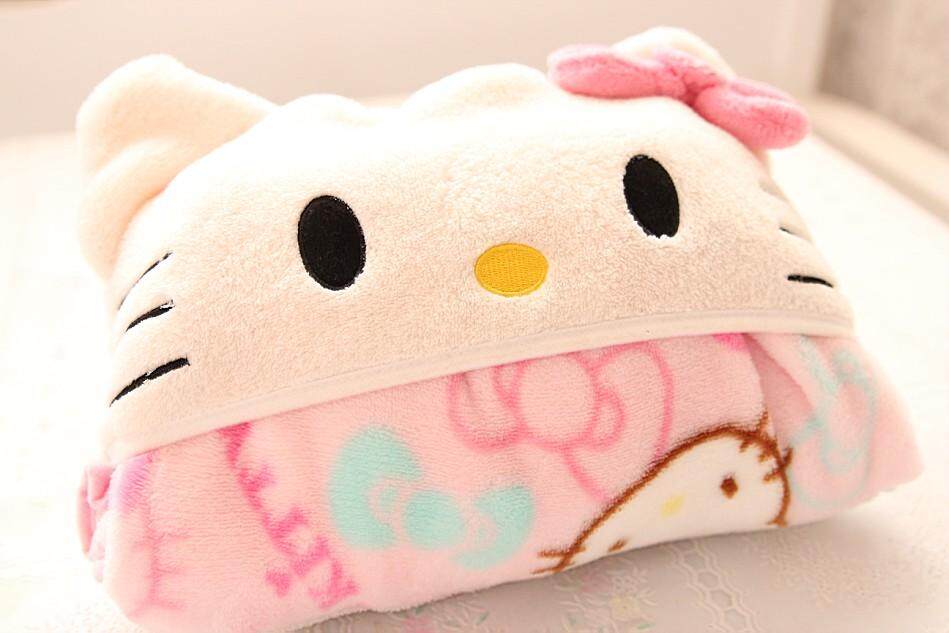 Hello Kitty Liền Mũ Người Lười Khăn Choàng Vai Tấm Thảm Flano Chăn Điều Hòa Măng Tô Thảm Lông Cỡ Nhỏ Số Nhỏ Nap