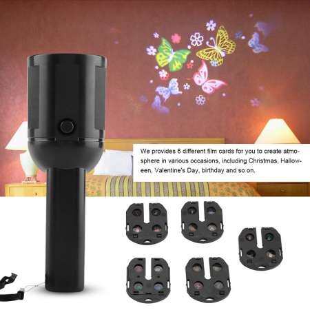 3 โหมด LED ไฟฉายส่องไฟ 6 รูปแบบฟิล์มการ์ด Xmas โปรเจคเตอร์ฮัลโลวีนไฟฉาย
