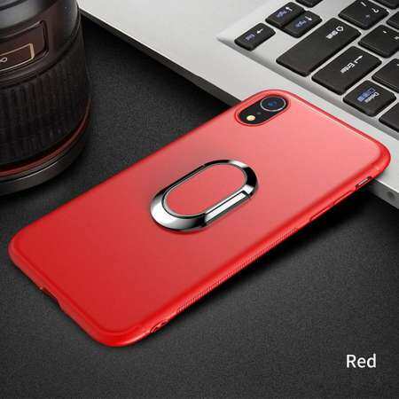 iPhone XR Case, Luxury Silicone Cover Metal Magnetic Ring Holder Phone Casing