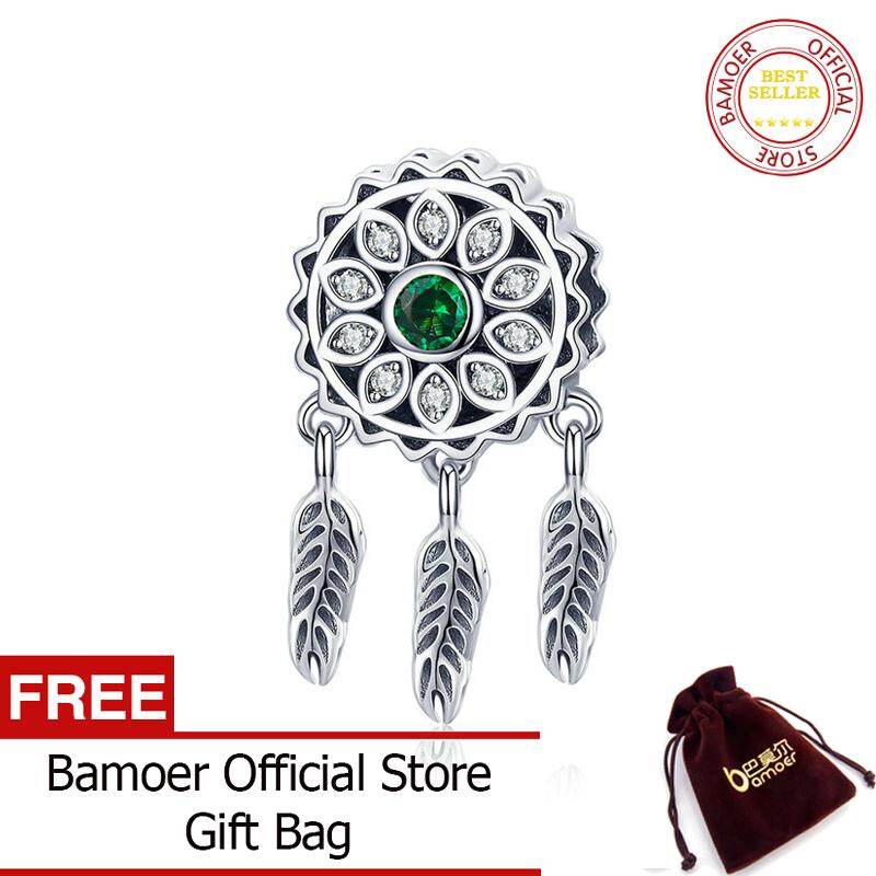BAMOER Free Shpping October Hot Sale 925 Sterling Silver Vintage Dream Catcher Charms Beads fit Women Silver Bracelets DIY Jewelry Making SCC893