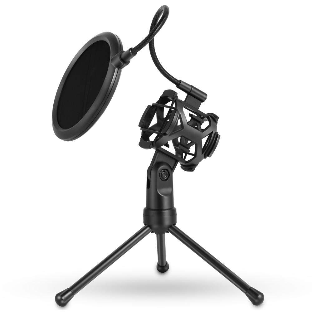 Yanmai Detachable Desktop Microphone Tripod Stand Holder Bracket Supporter with Shock Mount Mic Holder & Dual Layered Wind Pop Screen Pop Filter Mask Shield for Podcast/Broadcast/Chatting/Meetings/Online Conference/Lectures and More