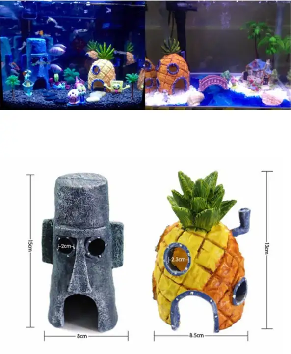 Mini Aquarium Decorations Spongebob Squidard House Cartoon