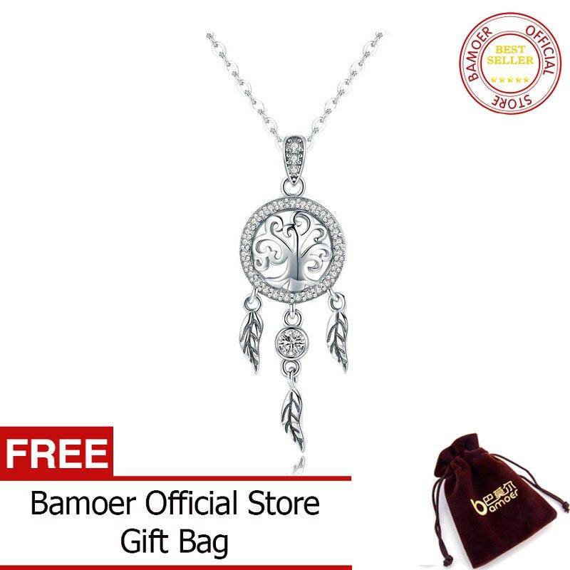 BAMOER Free Shpping October Real 925 Sterling Silver Tree of Life Fashion Dream Catcher Pendant Necklaces For Women Sterling Silver Jewelry SCN298