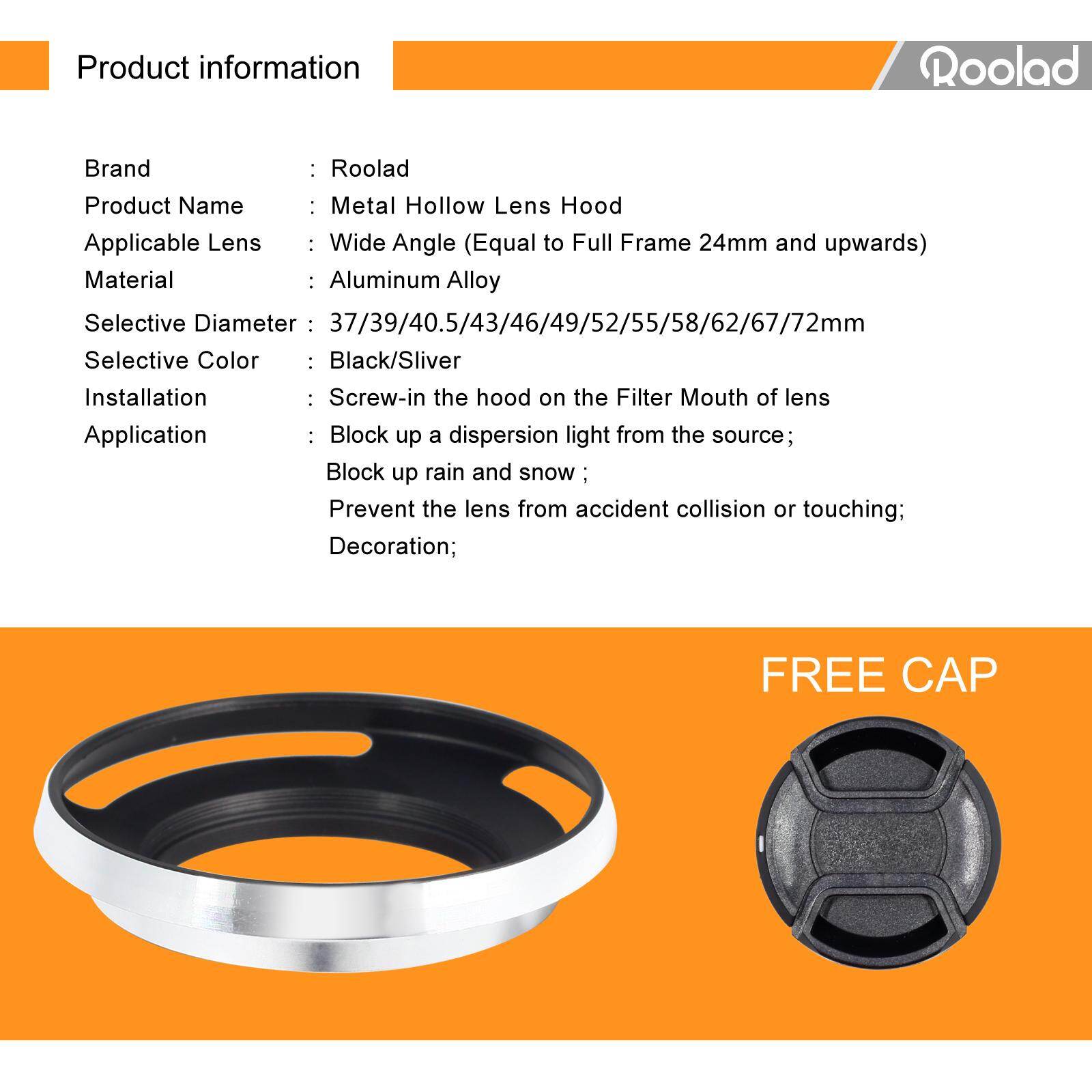 62mm Roolad Metal Lens Hood for DSLR and Mirrorless camera lens protect
