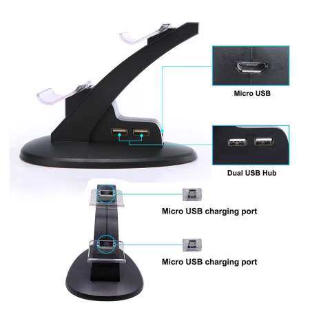 toobony Kobwa Dual Charging Station Dock For DualShock 4 / PS4 / PS4 Slim / PS4 Pro Controllers with 4 Micro USB Charging Dongles and 2 Extra USB Ports - intl