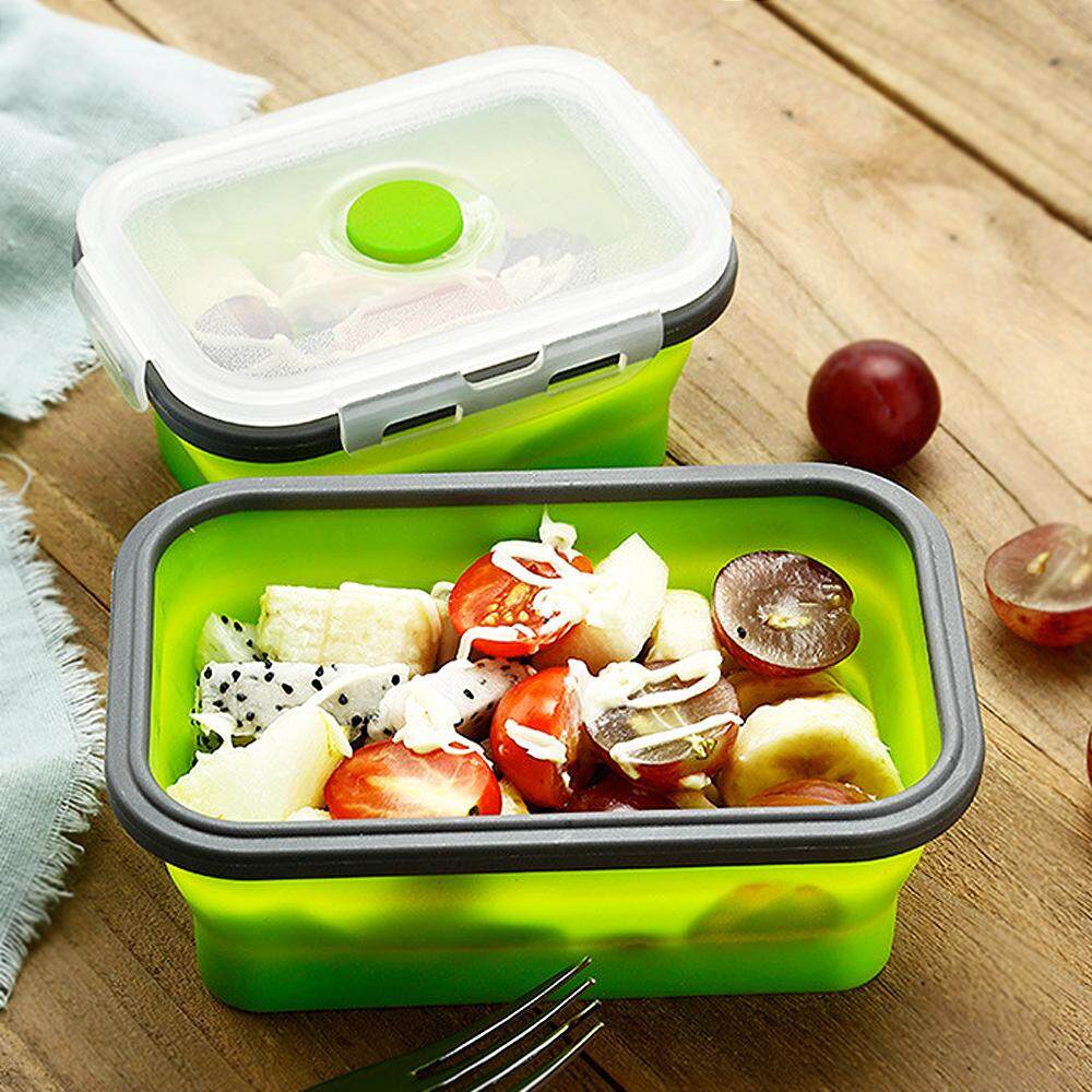 4pcs Portable Rectangle Silicone Scalable Folding Lunchbox Bento Box with Silicone Sealing Plug for - 40 Degrees ~ 230 Degrees