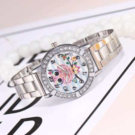 นักช็อปปิ้งนกฮูกที่น่ารักแฟชั่นสำหรับผู้หญิงนาฬิกาอัลลอยด์อนาล็อกควอตซ์รอบนาฬิกาข้อมือนาฬิกา