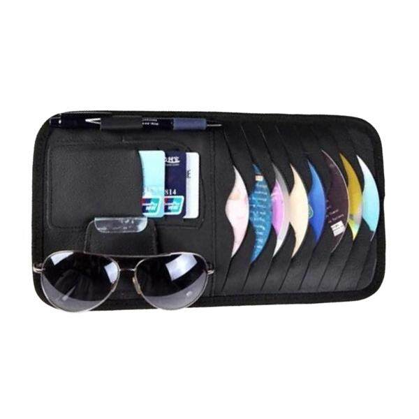 Black Leather Auto Car Auto Sunshade Cover Sun Visor CD Holder Organizer New