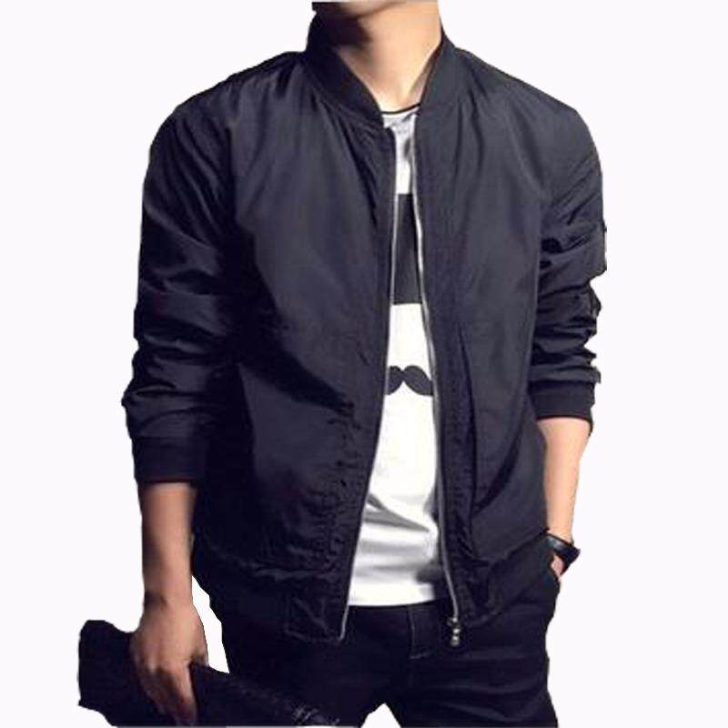 HY Korean Style Men's Padded Bomber Jacket Slim Coat Zipper Outwear (Black)
