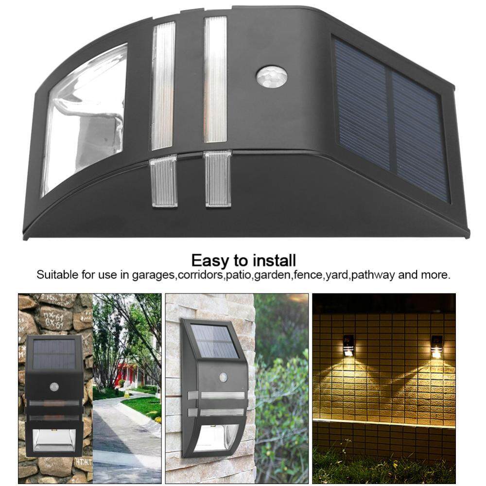 epayst Solar Powered PIR Motion Sensor 2 LED Path Wall Light Garden Security Lamps Black Pure White - intl