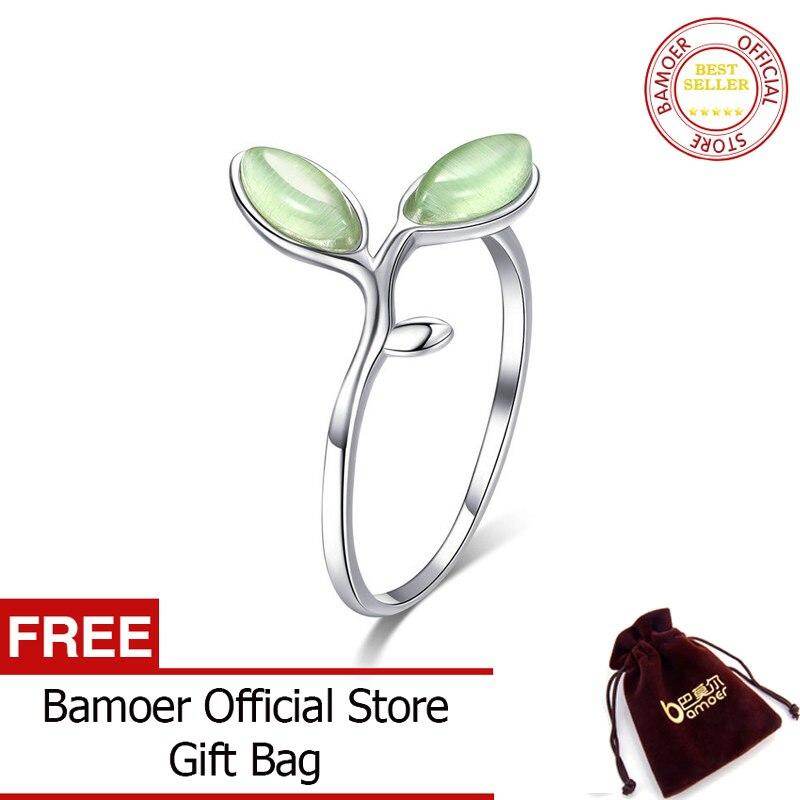 BAMOER 925 Sterling Silver Hope Green Tree Leaves Tree Buds Female Finger Rings for Women Sterling Silver Jewelry SCR453 Nov