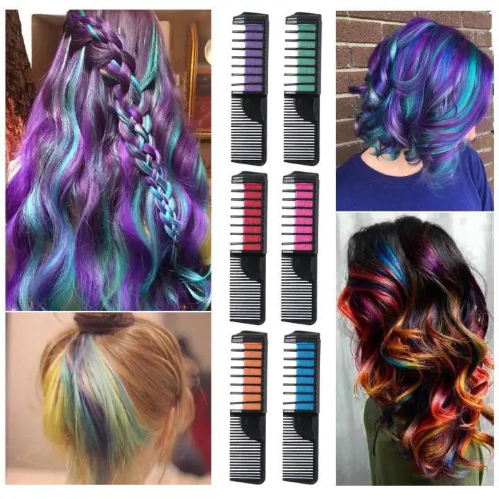 Etersummer 6 Pcs Hair Chalk Hair Chalk Comb 2 In 1 Washable Hair