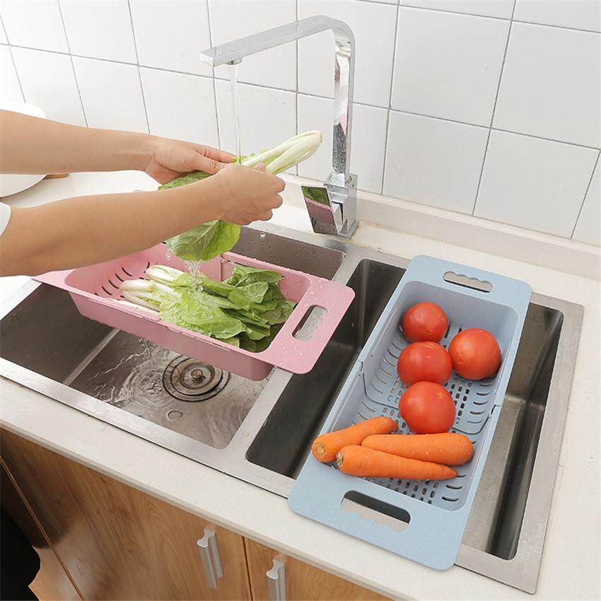 2018 Retractable Sink Hollow Drain Storage Basket with Multi-purpose Wheat Straw Fruit and Vegetable Racks Vegetable Basket