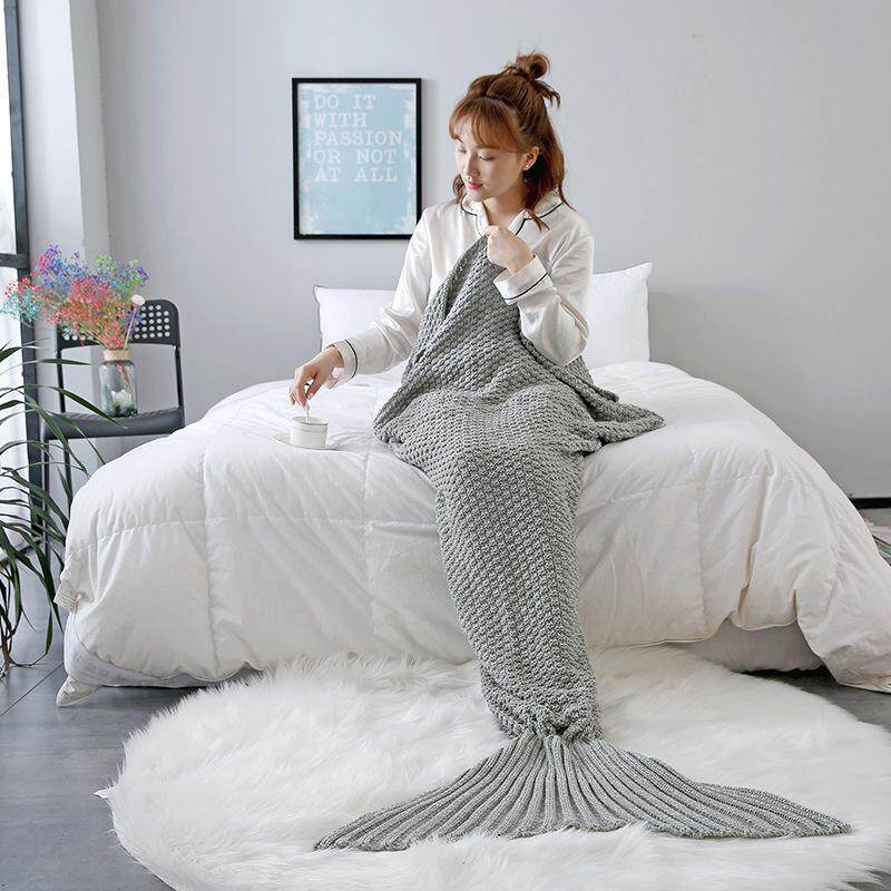 Knitted Handmade Mermaid Tail Blanket Yarn Crochet Mermaid Blanket Kids Throw Bed Wrap Super Soft Sleeping Bed # 140*60cm