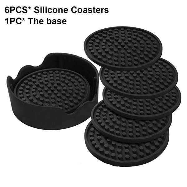 Bộ 6 Ốp Giá Đỡ Coaster Độ Bám Tốt Chống trượt Bộ Uống Sâu Khay Tròn Đen