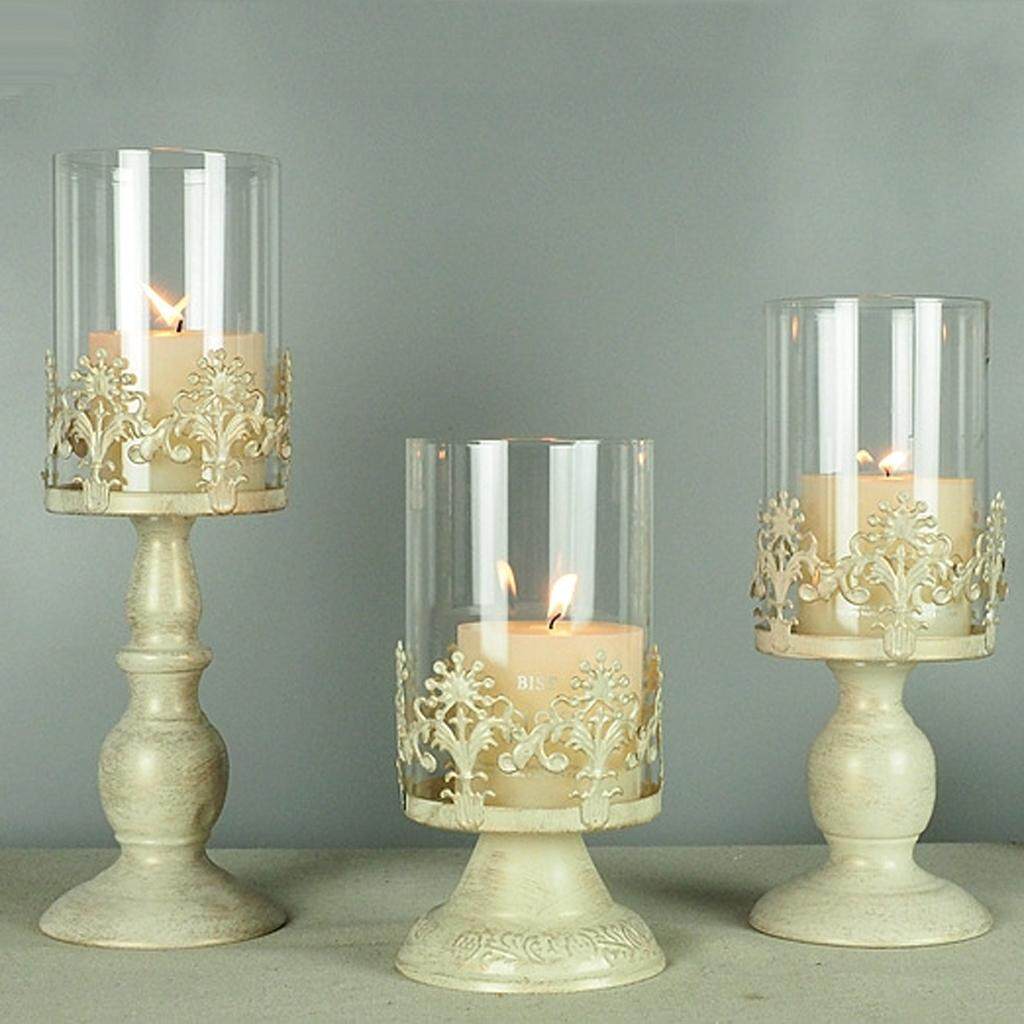 BolehDeals 3pcs/set Decorative Pillar Holder Candle Tea Light Canderholders with Glass Dome for Wedding Decoration - intl