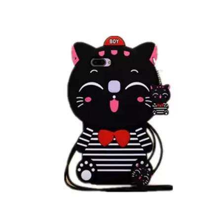 เคสโทรศัพท์สำหรับ OPPO F9, Lucky Cat แมวให้โชคสีดำและสีขาวคิตตี้กับแถบยางซิลิโคนเคสโทรศัพท์เคสสำหรับ OPPO F9