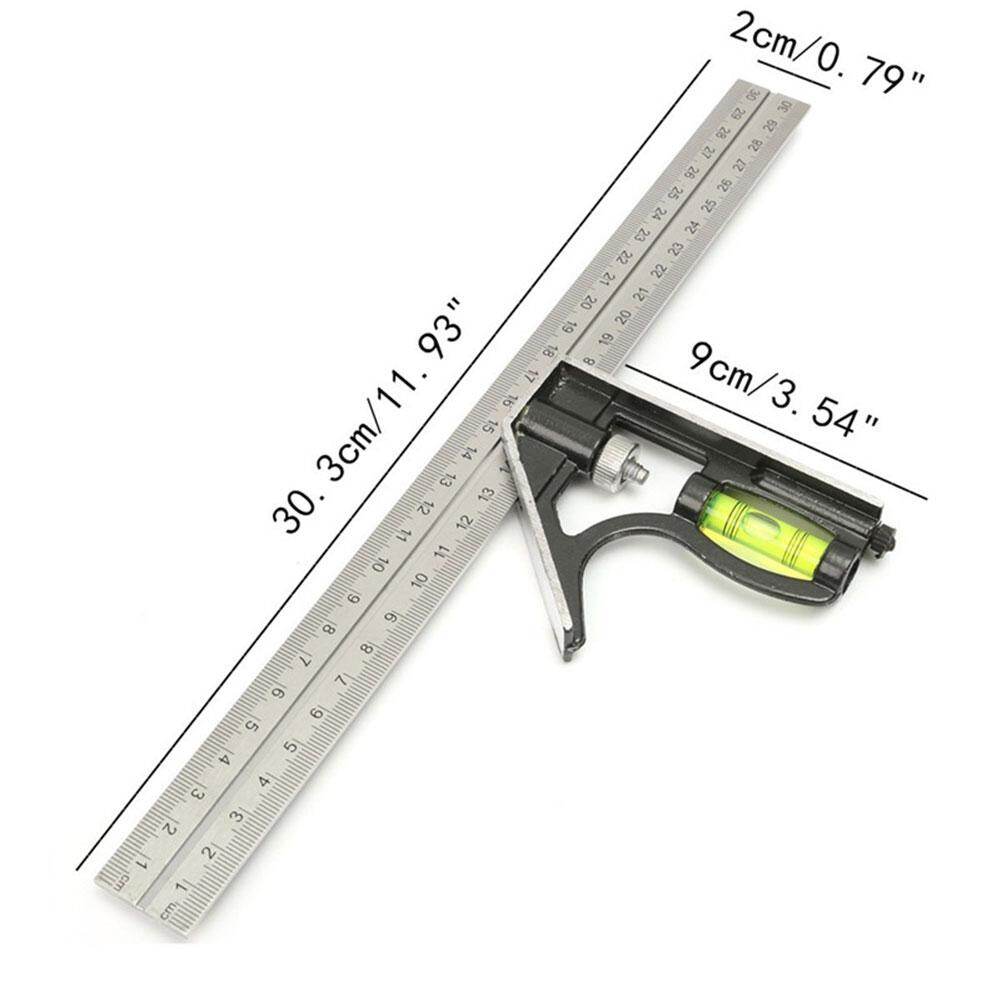 BSIDE Universal 300mm Adjustable Stainless Steel Multifunctional Combination Try Square Set Right Angle Ruler
