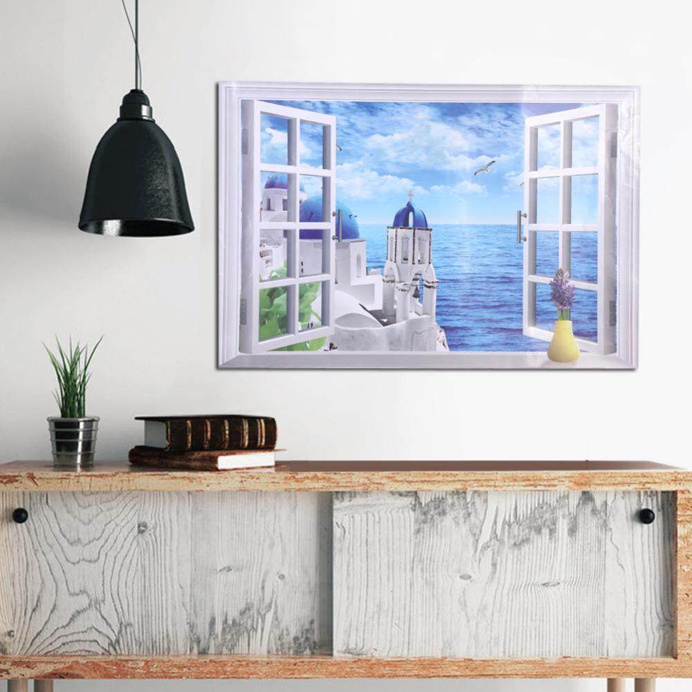 3D Large Removable Beach Sea Window Scenery Wall Sticker Self Adhesive Wallpaper Aegean Sea