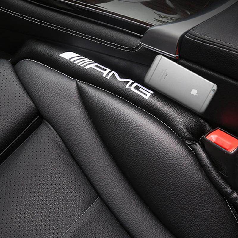 2x Pu Leather Car Seat Gap Filler Mat For Amg Logo Benz W204 C Class C180 C200 C350 C63