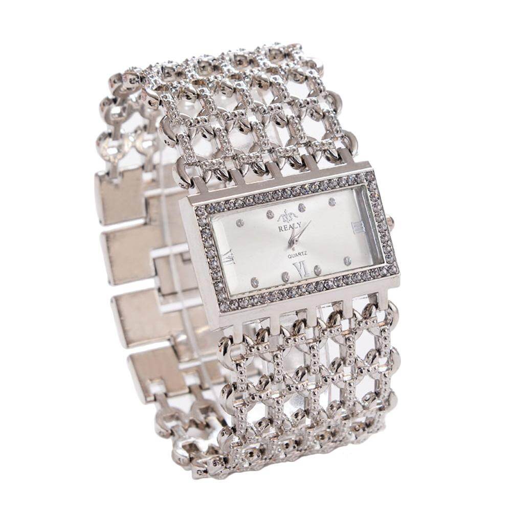 HiQueen REALY Women's Quartz Diamond Case Alloy Bracelet Square Watch with Super Thin Hollow Strap