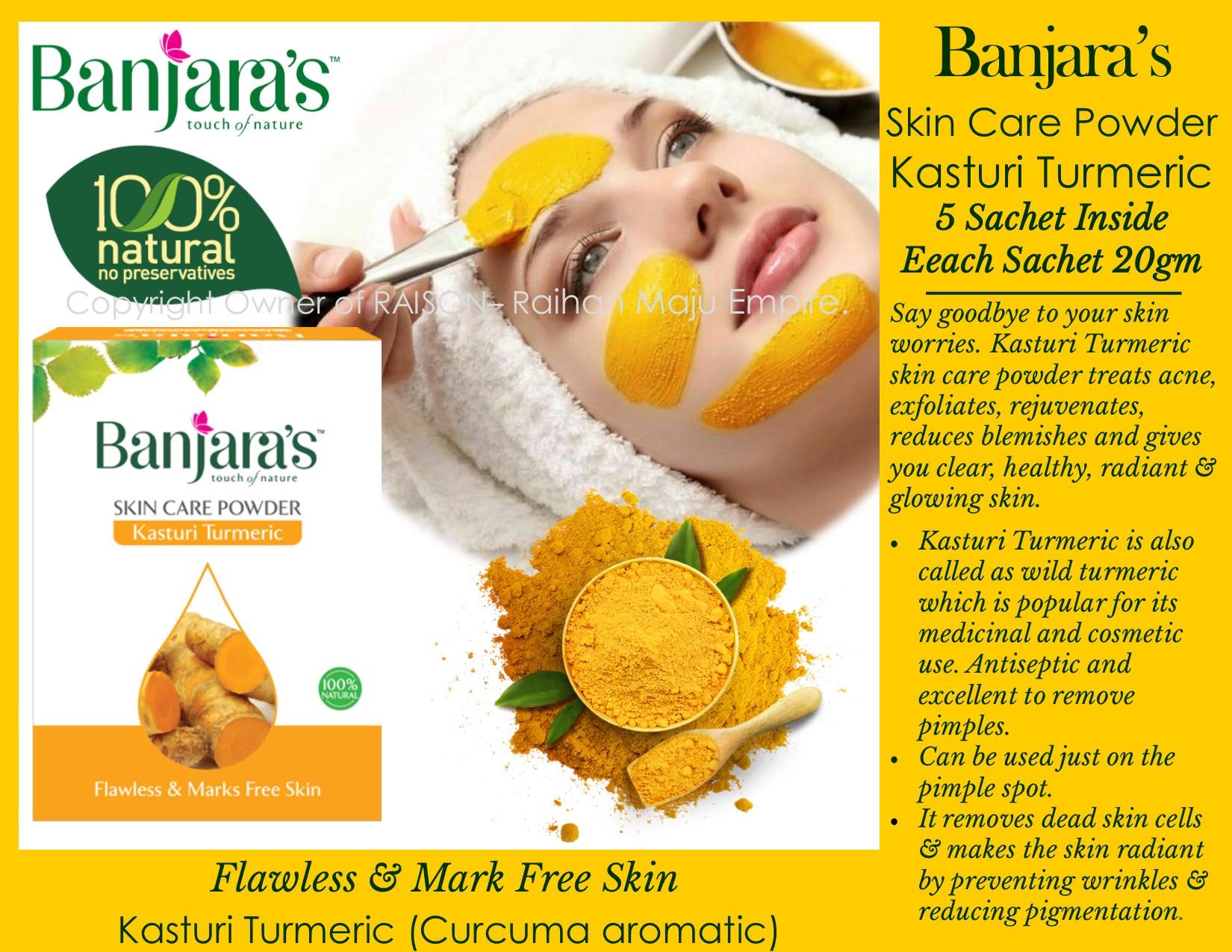 Banjara's Kasturi Kurkuma Hautpflegepulver – 300 G (3 X 100 G), Naturreines Pflegepulver