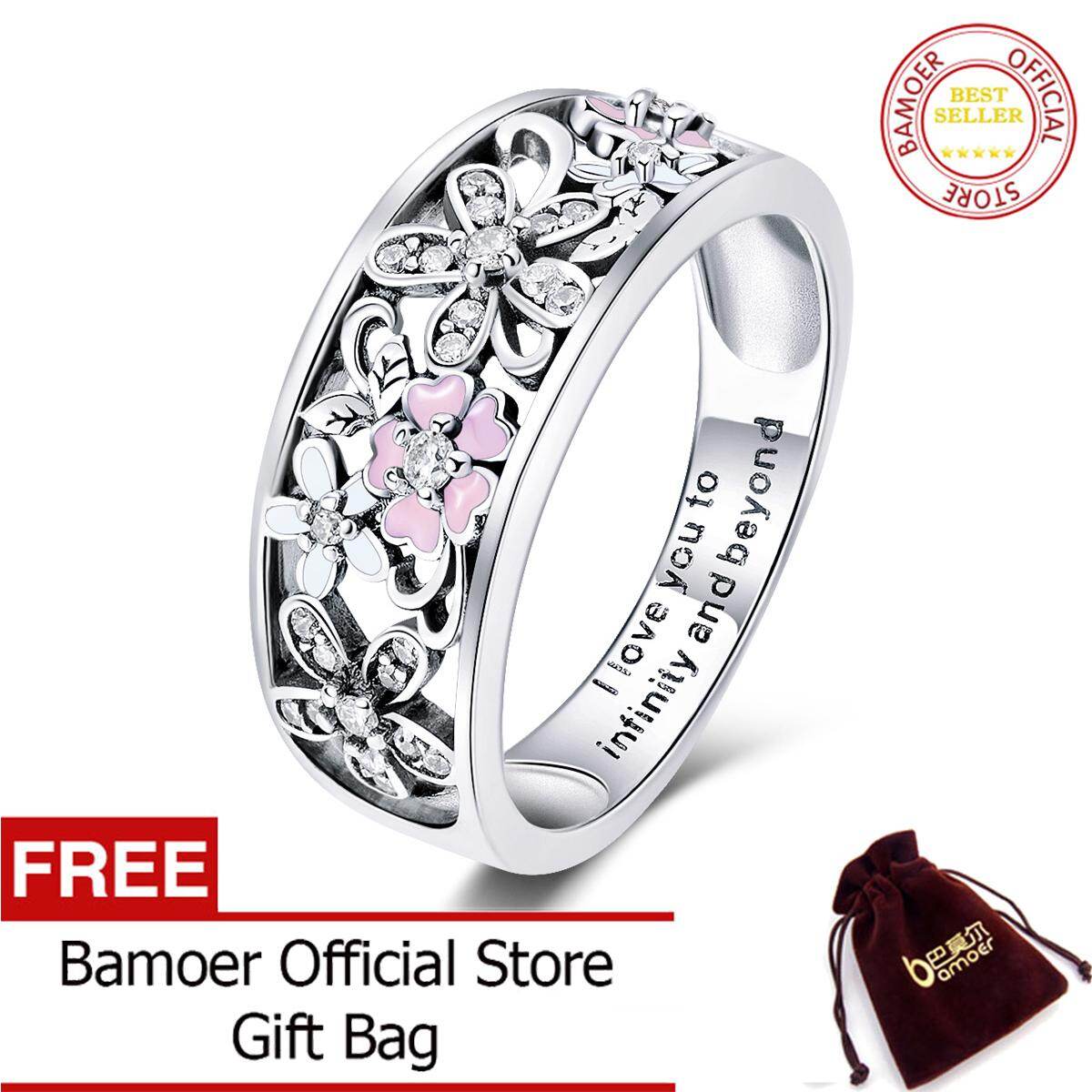 BAMOER Free Shpping 100% 925 Sterling Silver August Daisy Flower & Infinity Love Pave Finger Rings for Women Wedding Engagement Jewelry SCR390
