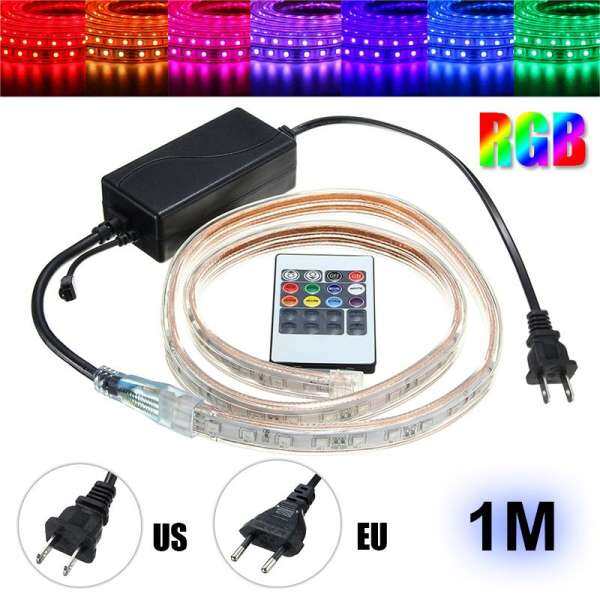 Waterproof 5050 SMD RGB 60 LEDs/M Flexible Tape Rope Strip Light 220V