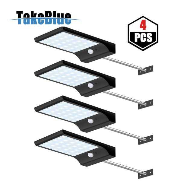 TakeBlue Năng Lượng Mặt Trời 36 LED Liền Máng Đèn Treo Tường Sconces với Lắp Cực Ngoài Trời Cảm Biến Chuyển Động Báo Đèn Bảo Mật Chiếu Sáng cho Kho Thóc mái hiên Nhà Để Xe Với cần 4 Gói