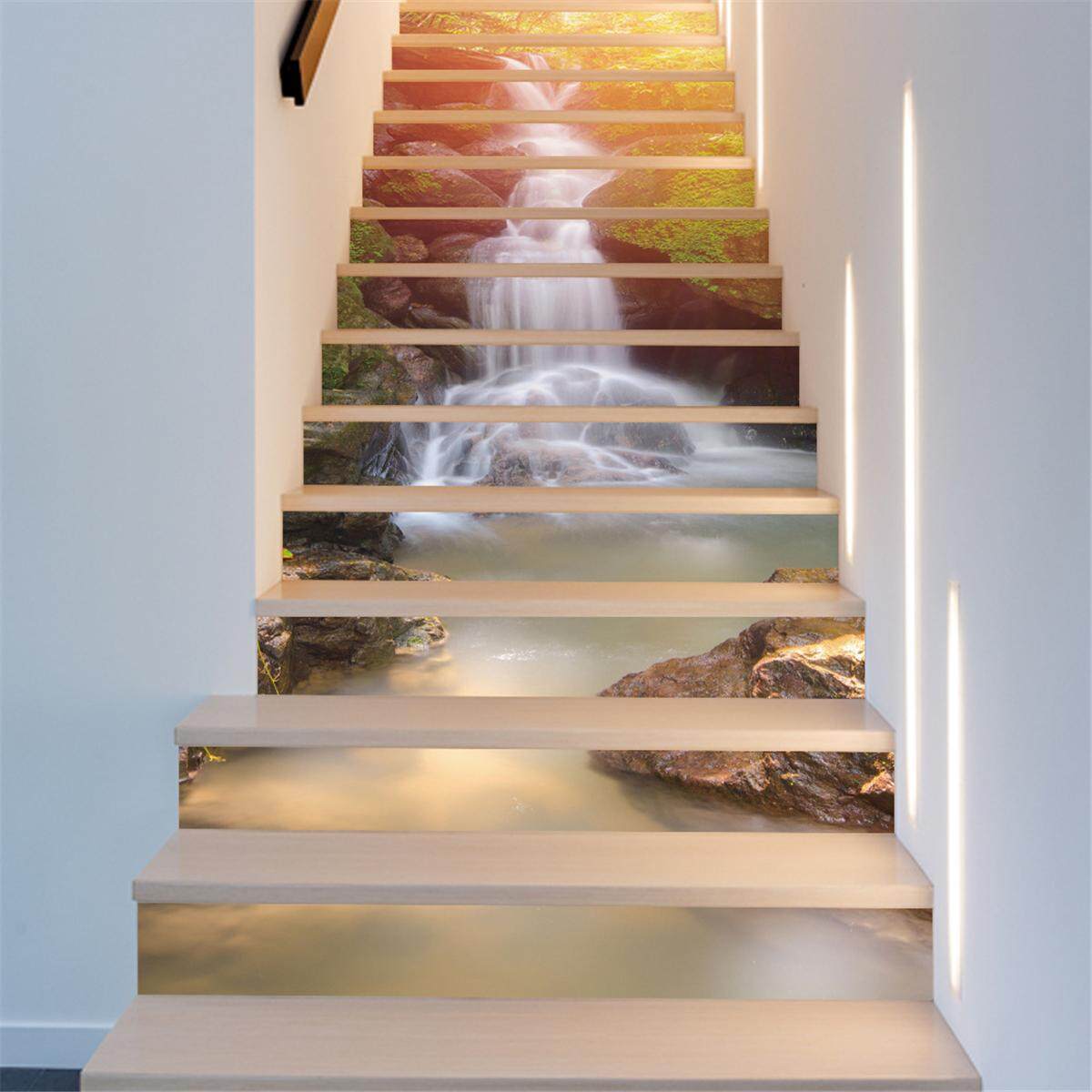 13Pcs 3D Sunshine Waterfall Stair Risers Decor Mural Decal Wallpaper Sticker DIY