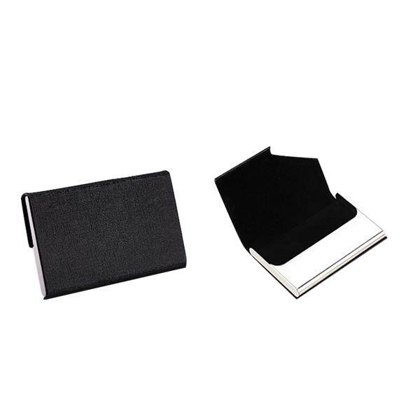 PU Leather Stainless Steel Name Business Card Case Holder Black