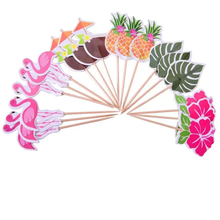 Vikey Cupcake Toppers For Hawaiian Luau Summer Flamingo Birthday