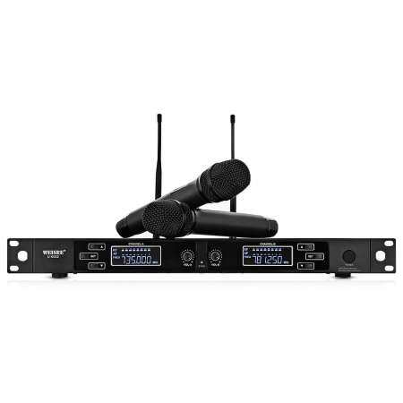 WEISRE U - 6002 Wireless ไมโครโฟนยูเอชเอฟระบบไมค์ลอยสำหรับ Home KTV 2 ช่องพร้อมอะแดปเตอร์ฟรี