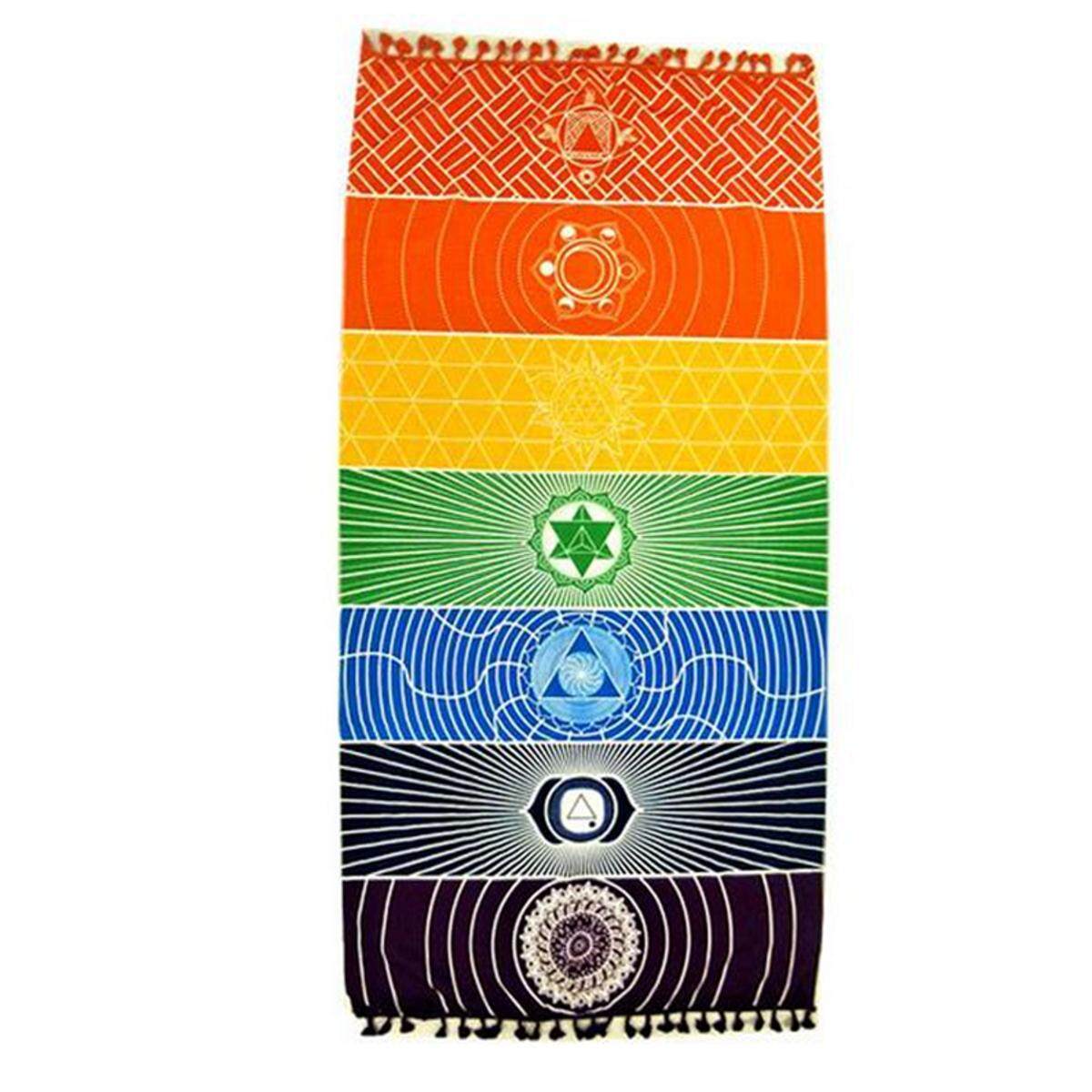 59\" Rainbow Chakra Tapestry Stripe Towel Yoga Beach Mat Sunscreen Shawl Blanket - intl