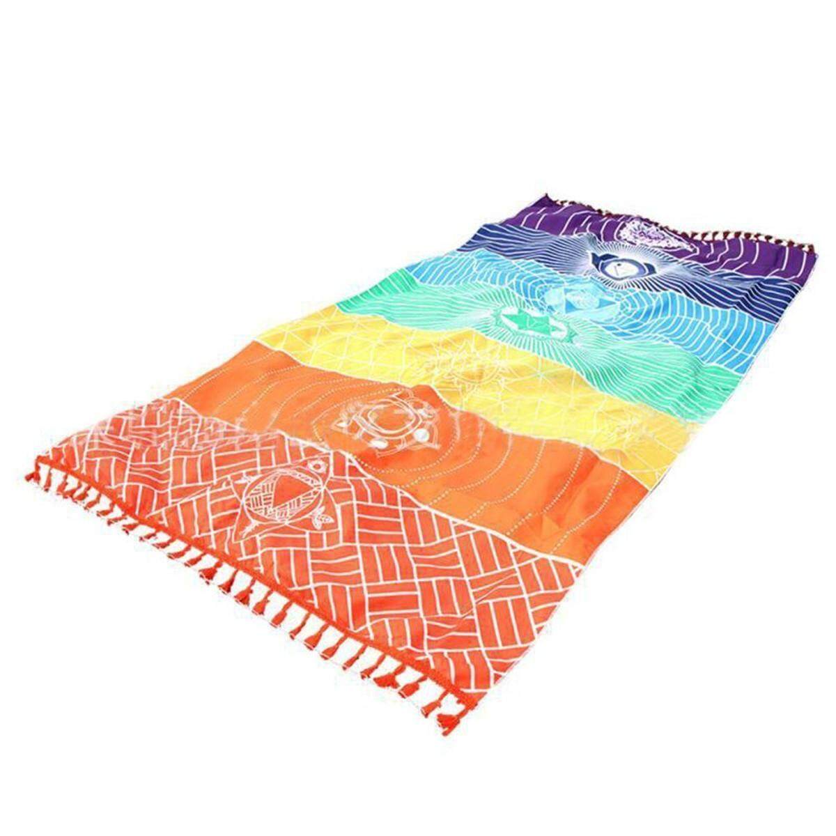 59\" Rainbow Chakra Tapestry Stripe Towel Yoga Beach Mat Sunscreen Shawl Blanket - intl