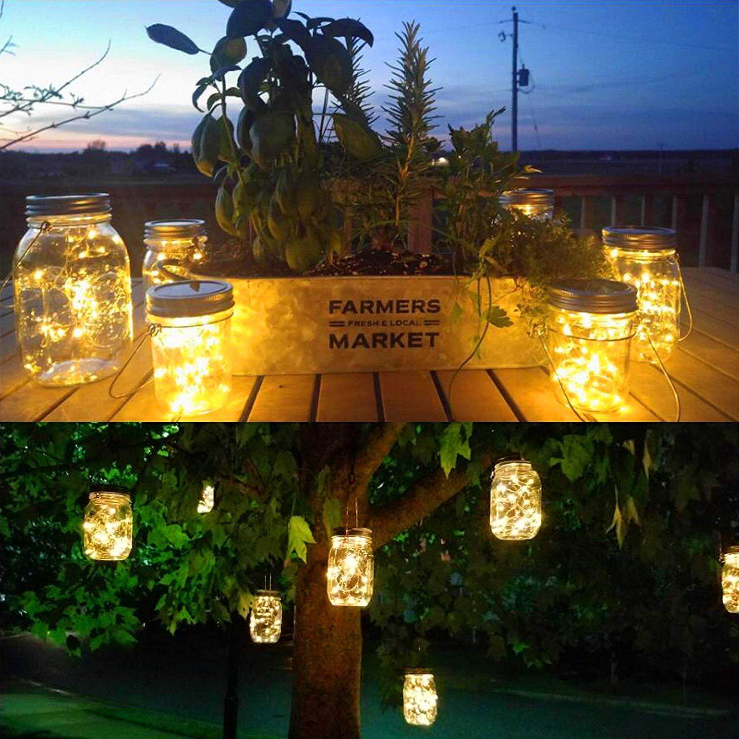 Treo Năng Lượng Mặt Trời Mason Jar Chuỗi Đèn Cổ Tích Đèn Năng Lượng Mặt Trời Laterns Bàn Đèn Sân Vườn Sân Bãi Cỏ