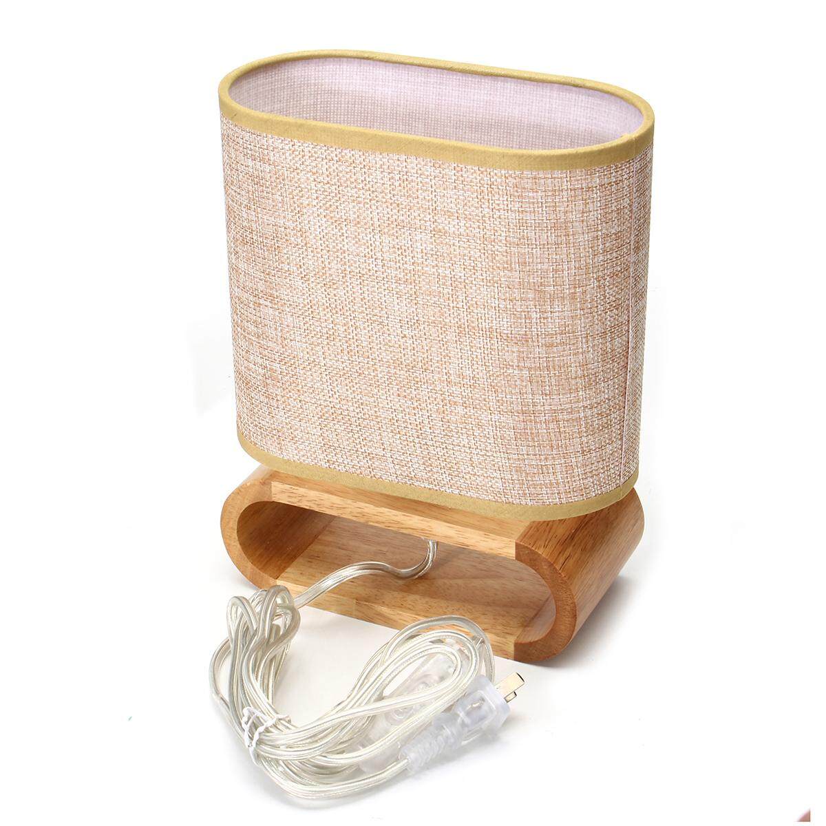 Wooden Modern Table Lamp Timber Bedside Desk Reading Light Brown White - intl