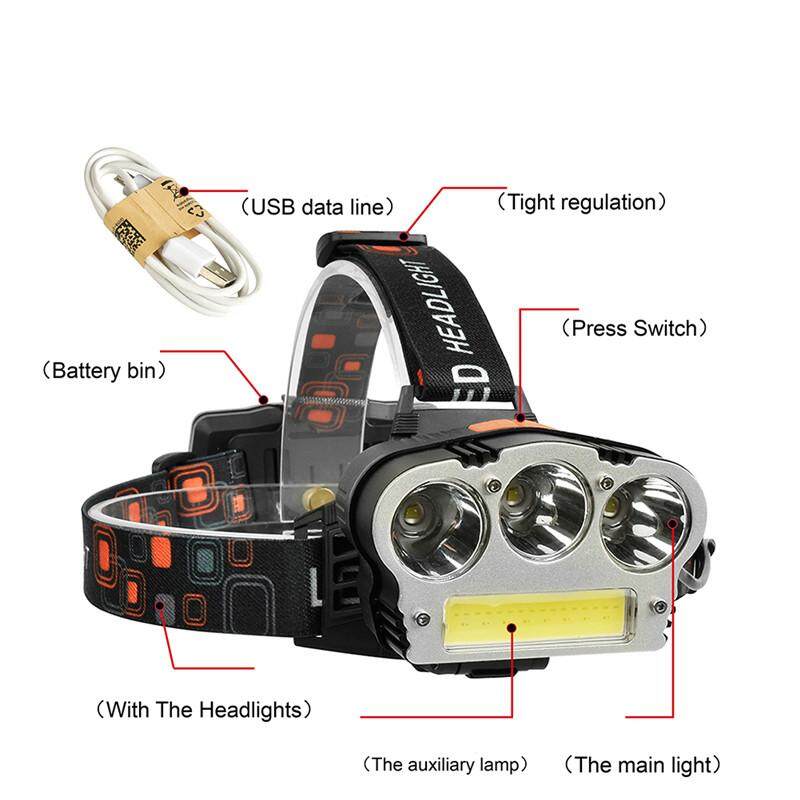 DIÊN QUÂN Sạc USB T6 + COB LED Sáng Đèn Pha Câu Cá Đèn Cắm Trại Hoạt Động Ngoài Trời (Đỏ & Trắng Sáng)