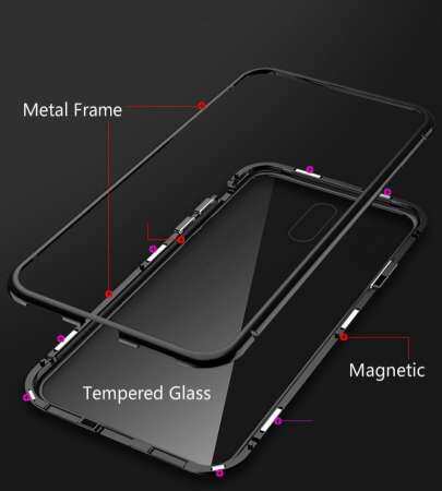 การดูดซับแม่เหล็กกันชนโลหะสำหรับ OPPO F9 Slim กระจกเทมเปอร์ 2 in 1 เคสมือถืออะลูมิเนียมการดูดซับแม่เหล็ก SHELL