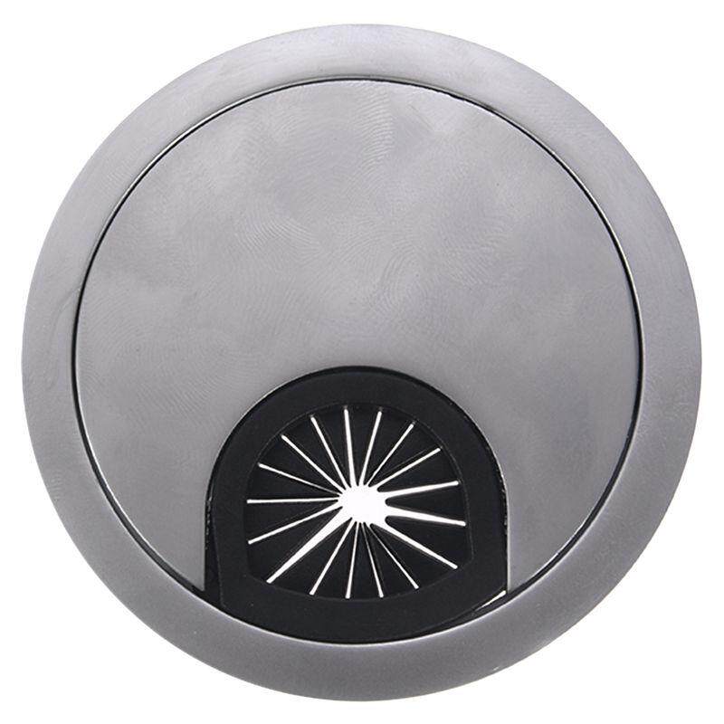 Metal Round Computer Desk Grommet Cable Port Wire Hole Cover 60mm Silver Tone