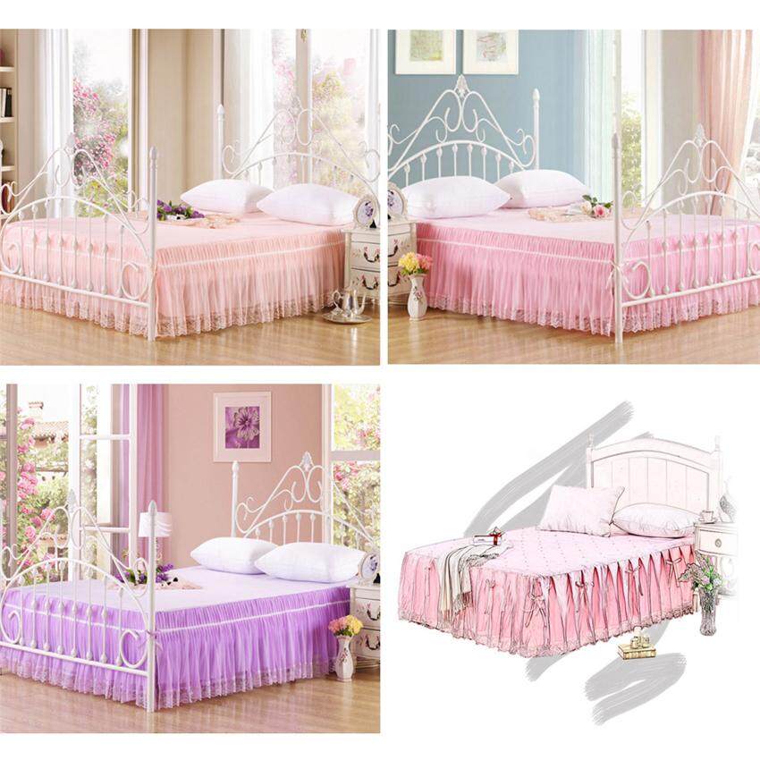 New Bed Skirts Pink Embroidey Lace Bedspread Bed Sheet for Wedding Twin Full Queen King Size Princess Bed Cover - intl