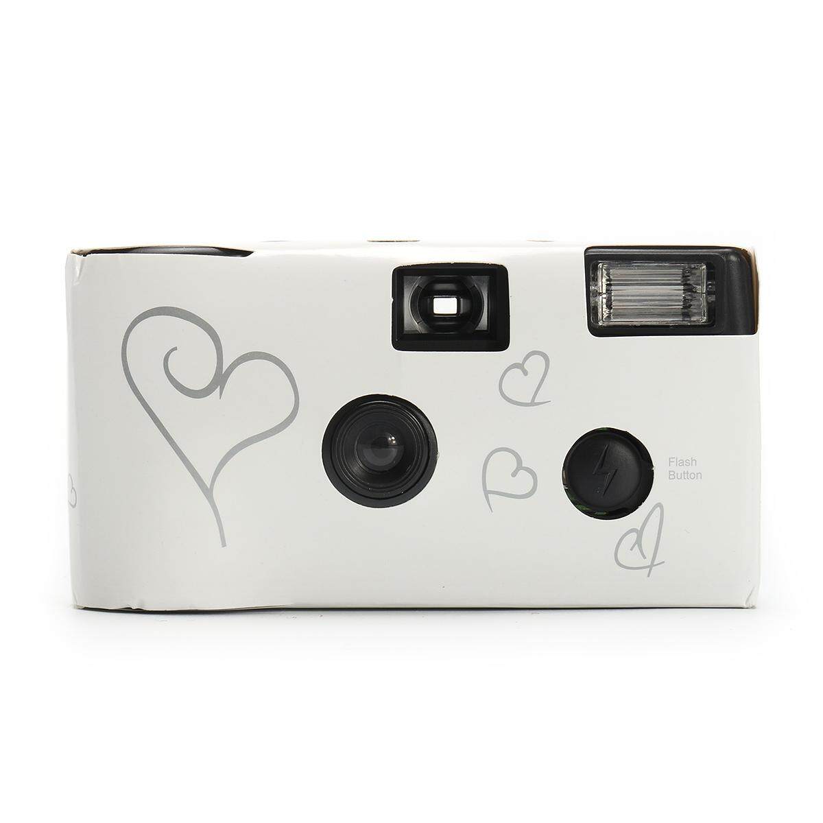White & Silver Exposure Single Use Disposable Camera Plain Hearts Butterflies