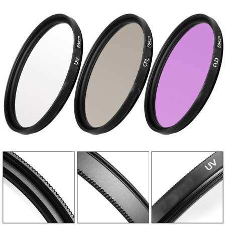 52/55/58/62/67/72/77/85mm 8 in 1 Filter Kit (UV+CPL+FLD)/Nylon Carry Pouch/Lens Cap/Lens Cap Holder/Lens Hood/Lens Cleaning Cloth