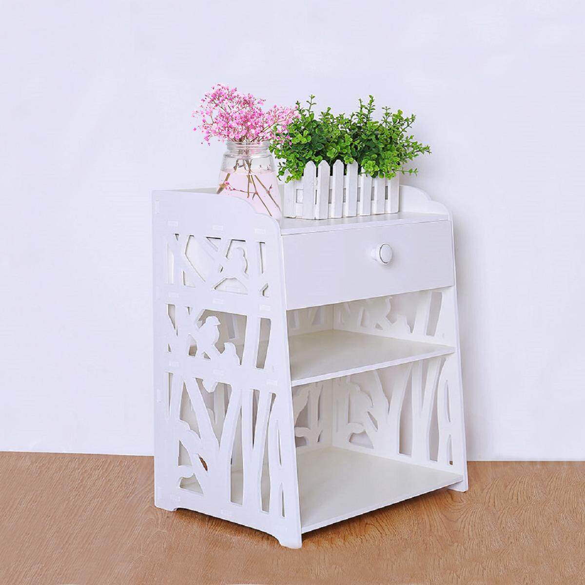 White Bedside Table Cabinet Cupboard Nightstand Storage Organizer Shelving Rack 40x30x50cm - intl