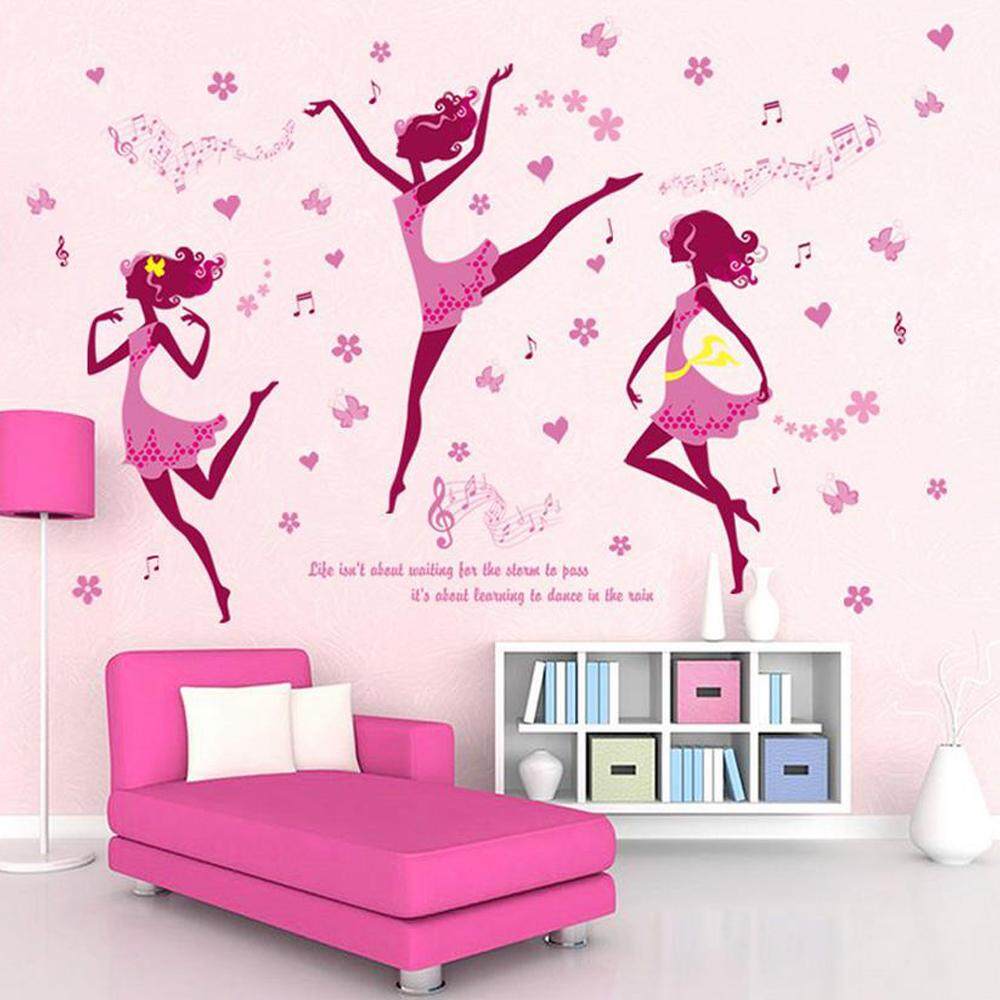 Pink Dancing Girl PVC Wall Decals DIY Home Sticker WallPaper Vinyl Wall arts Pictures Removable Murals For House Decoration Baby Living Rooms Bedroom Toilet