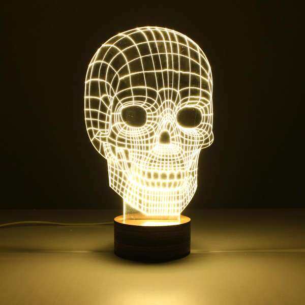 Skull Shape 3D Illusion Bulb LED Night Light USB Table Desk Energy Saving Lamp